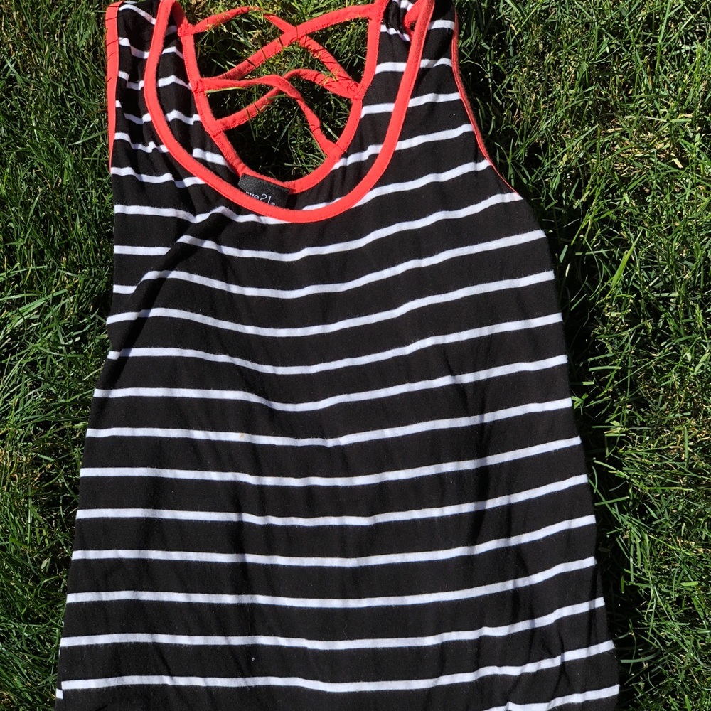 Red black and white striped tank top